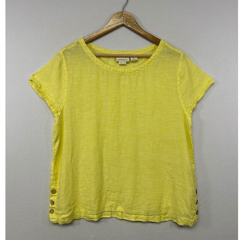Coastal Boho Cynthia Rowley Womens XL Yellow 100% Linen Side Button Top